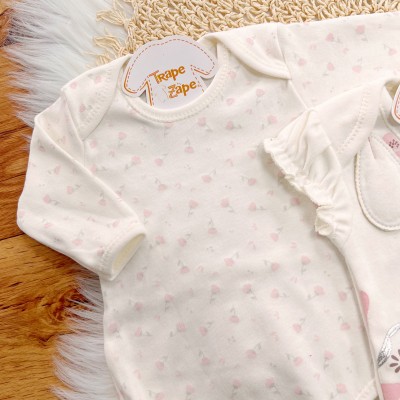 CONJ. DE MALHA 3 PEÇAS - Cachorrinha com Flores - Off White